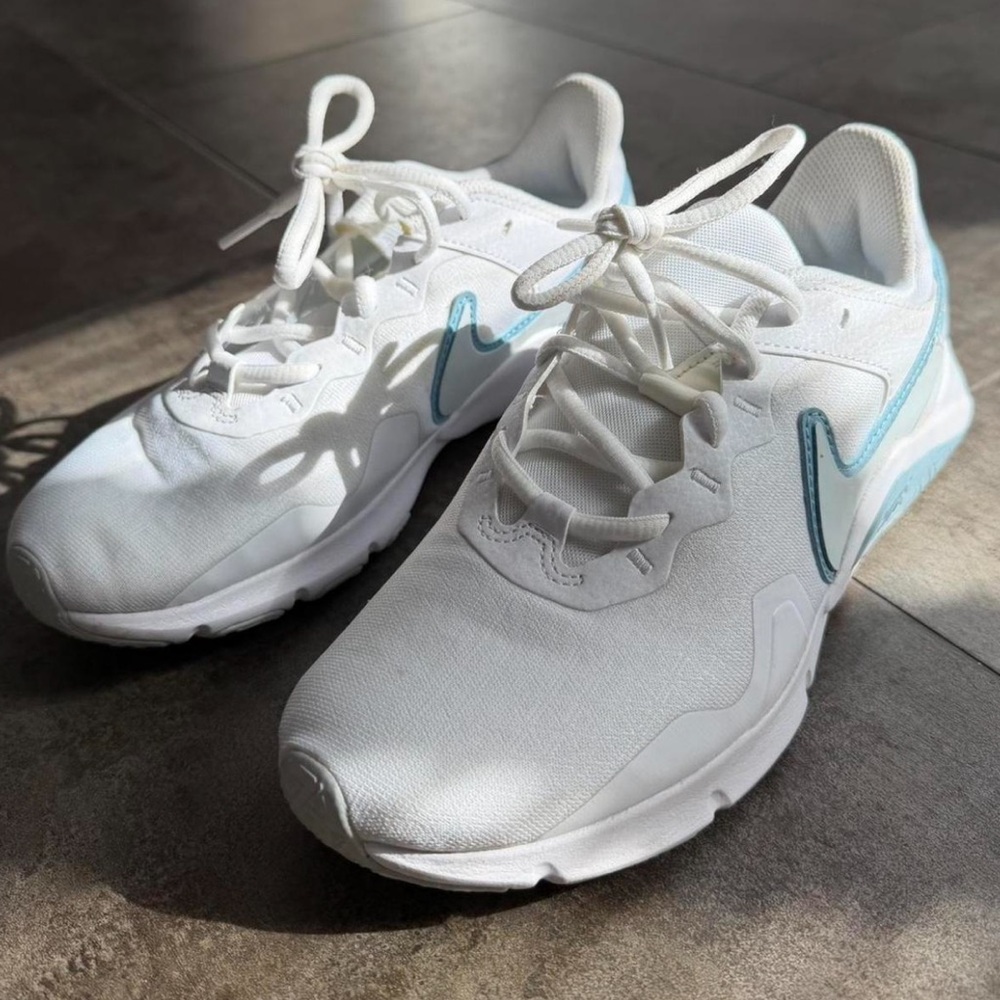 Nike White and Light Blue Athletic Shoes